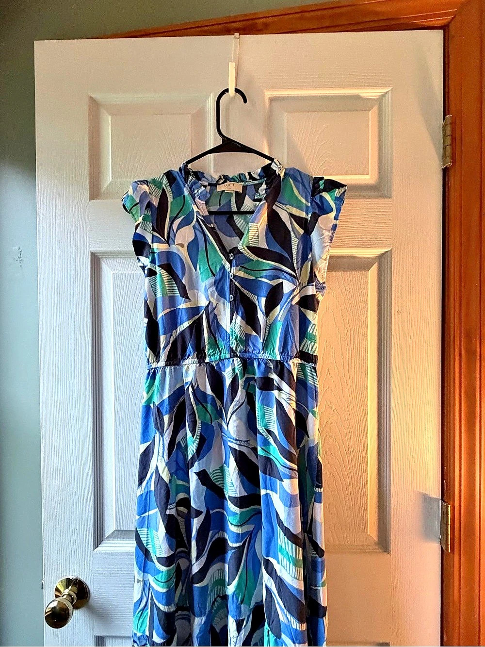 LOFT Abstract Midi Dress Blue & Green Size Medium